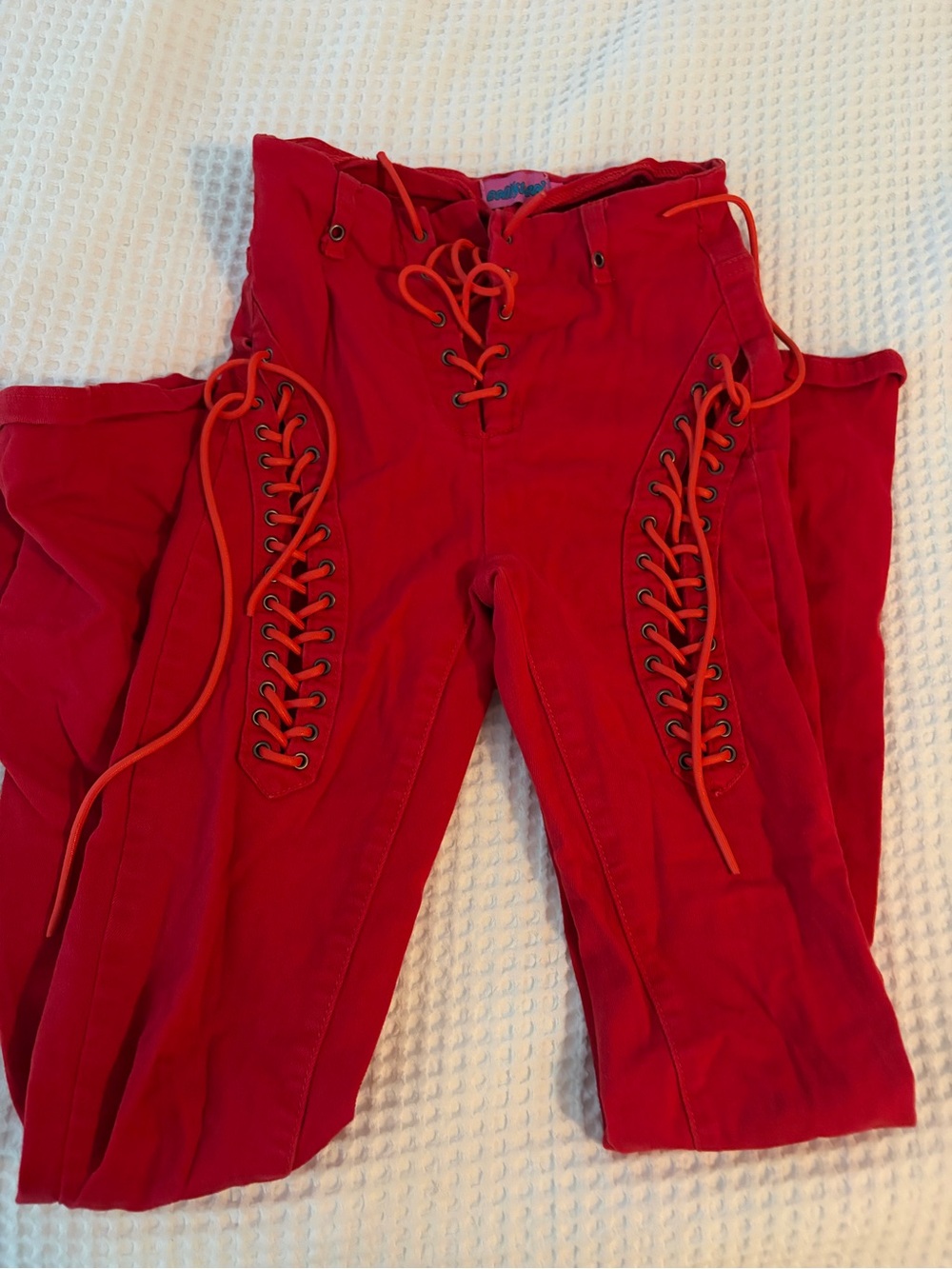 Edikted Red Lace-Up Waistband Pants